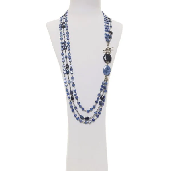 Collana in Cianite e Dumortierite con Ematite rodiata