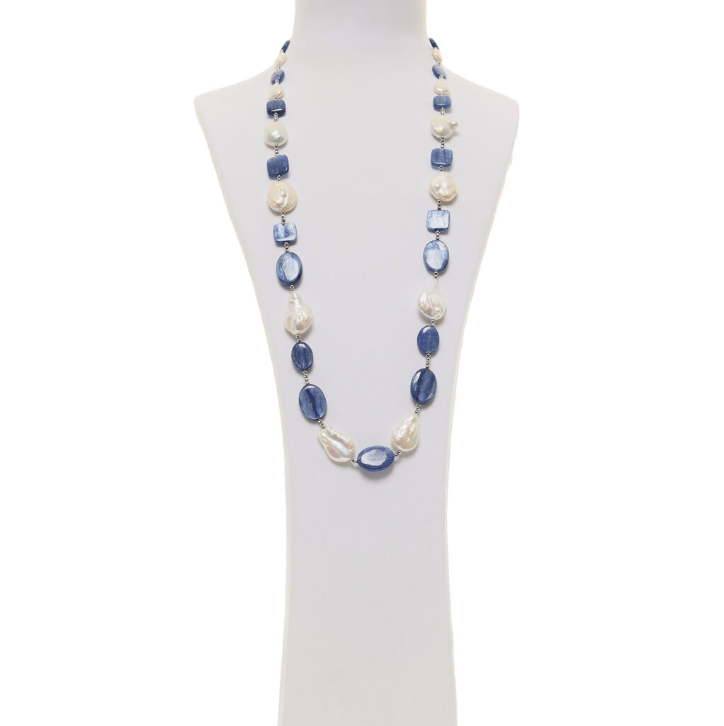 Collana in Cianite con Perle ed Ematite rodiata