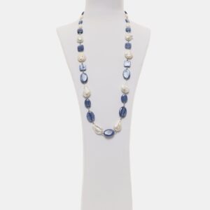 Collana in Cianite con Perle ed Ematite rodiata