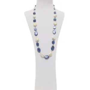 Collana in Cianite con Perle ed Ematite rodiata