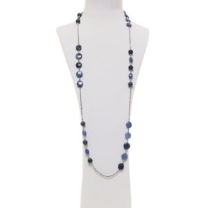 Collana lunga in Dumortierite con Ematite rodiata