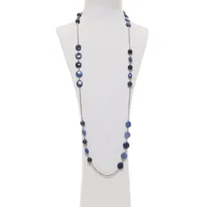 Collana lunga in Dumortierite con Ematite rodiata