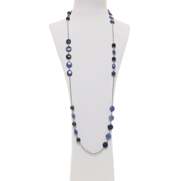 Collana lunga in Dumortierite con Ematite rodiata