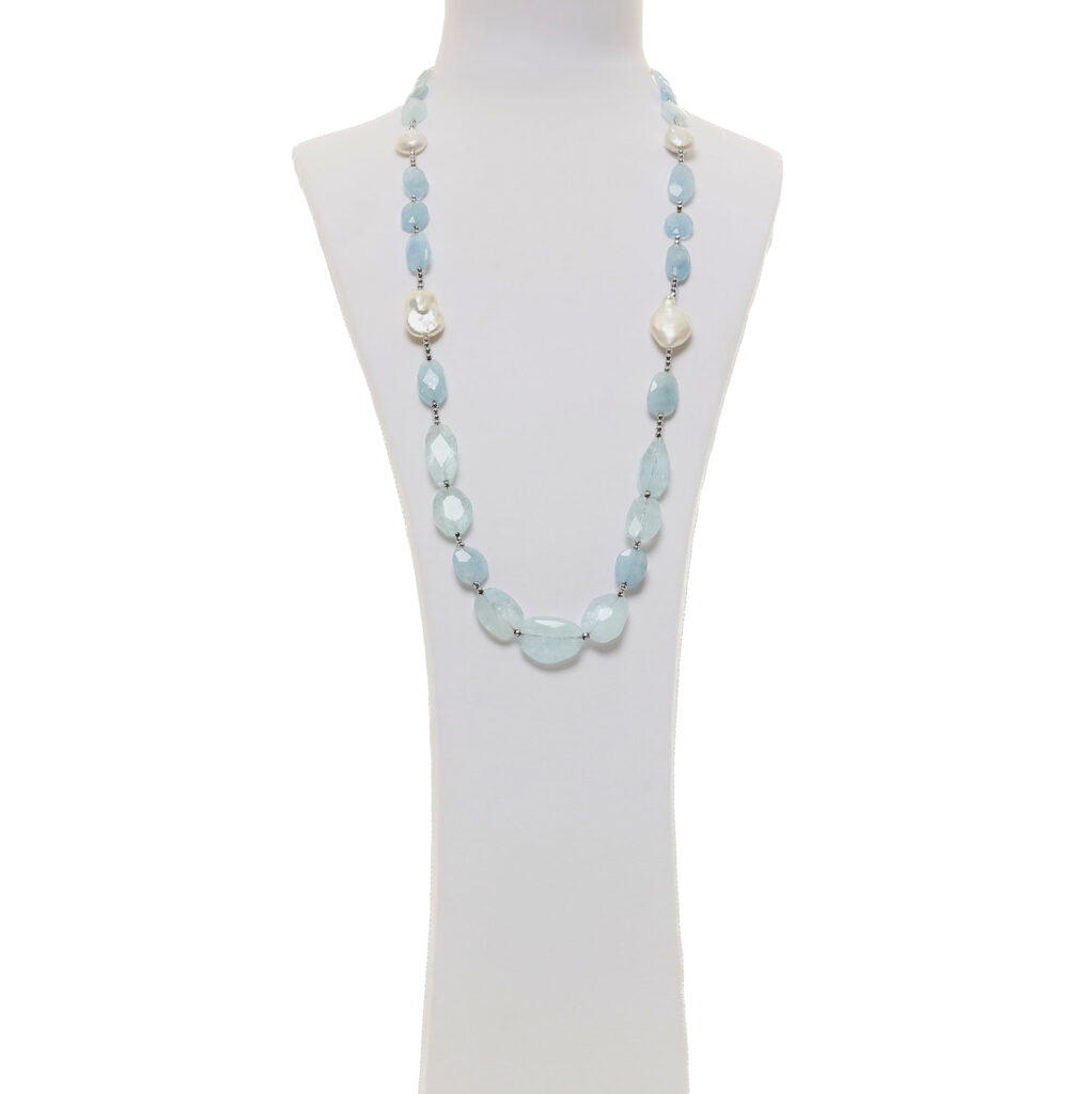 Collana in Acquamarina e Perle con Ematite