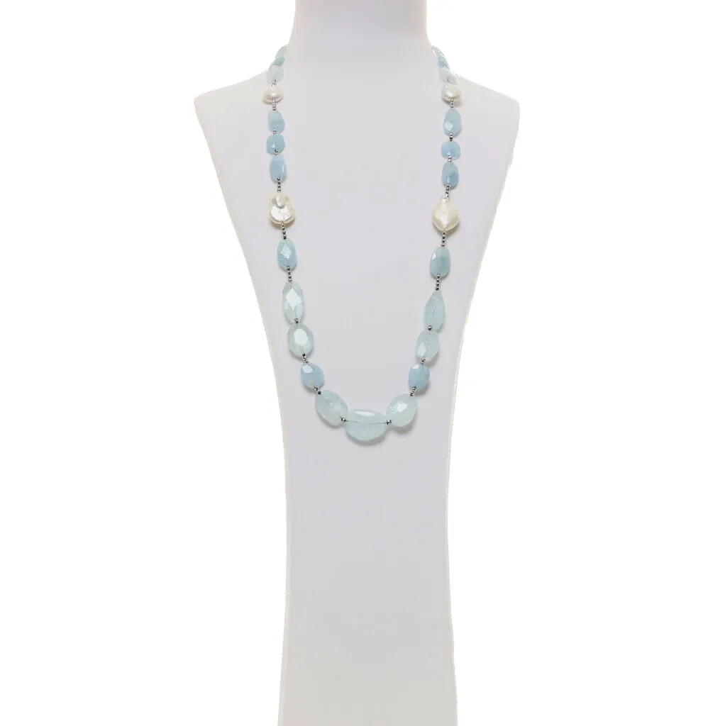 Collana in Acquamarina e Perle con Ematite