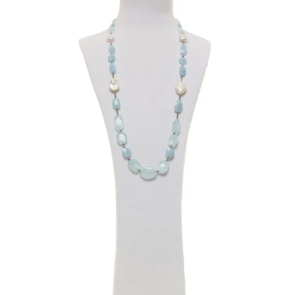 Collana in Acquamarina e Perle con Ematite