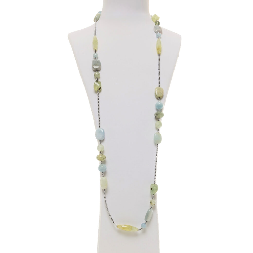 Collana in Acquamarina e Prehnite con Ematite