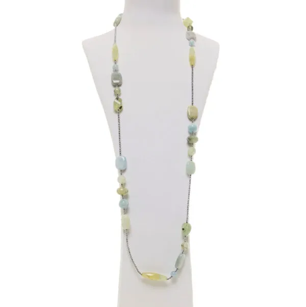 Collana in Acquamarina e Prehnite con Ematite