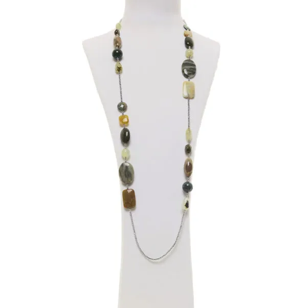 Collana in Prehnite ed Agata Muschiata con Ematite