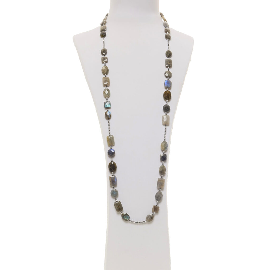 Collana lunga in Labradorite ed Ematite