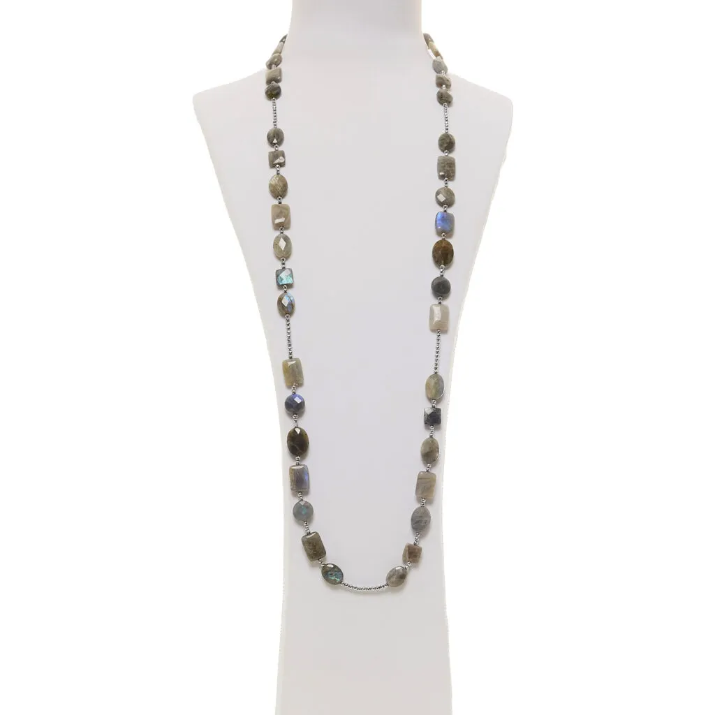 Collana lunga in Labradorite ed Ematite