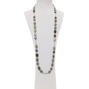 Collana lunga in Labradorite ed Ematite