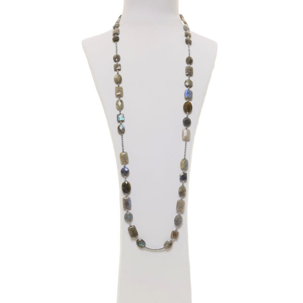 Collana lunga in Labradorite ed Ematite