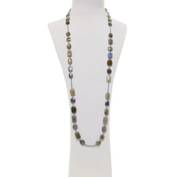 Collana lunga in Labradorite ed Ematite