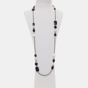 Collana lunga in Agata Nera e perle con ematite