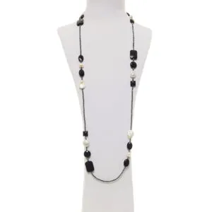 Collana lunga in Agata Nera e perle con ematite