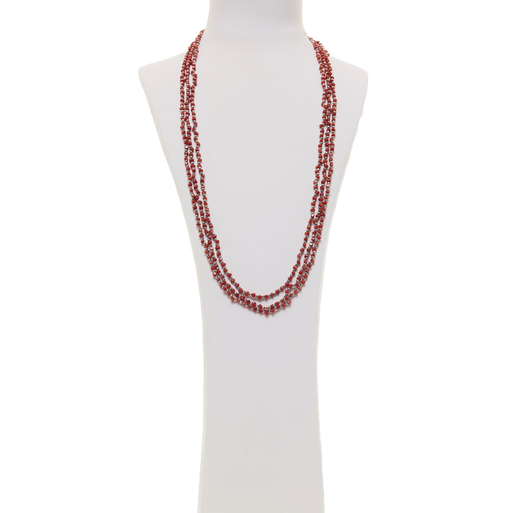 Collana multifilo in Corallo ed Ematite