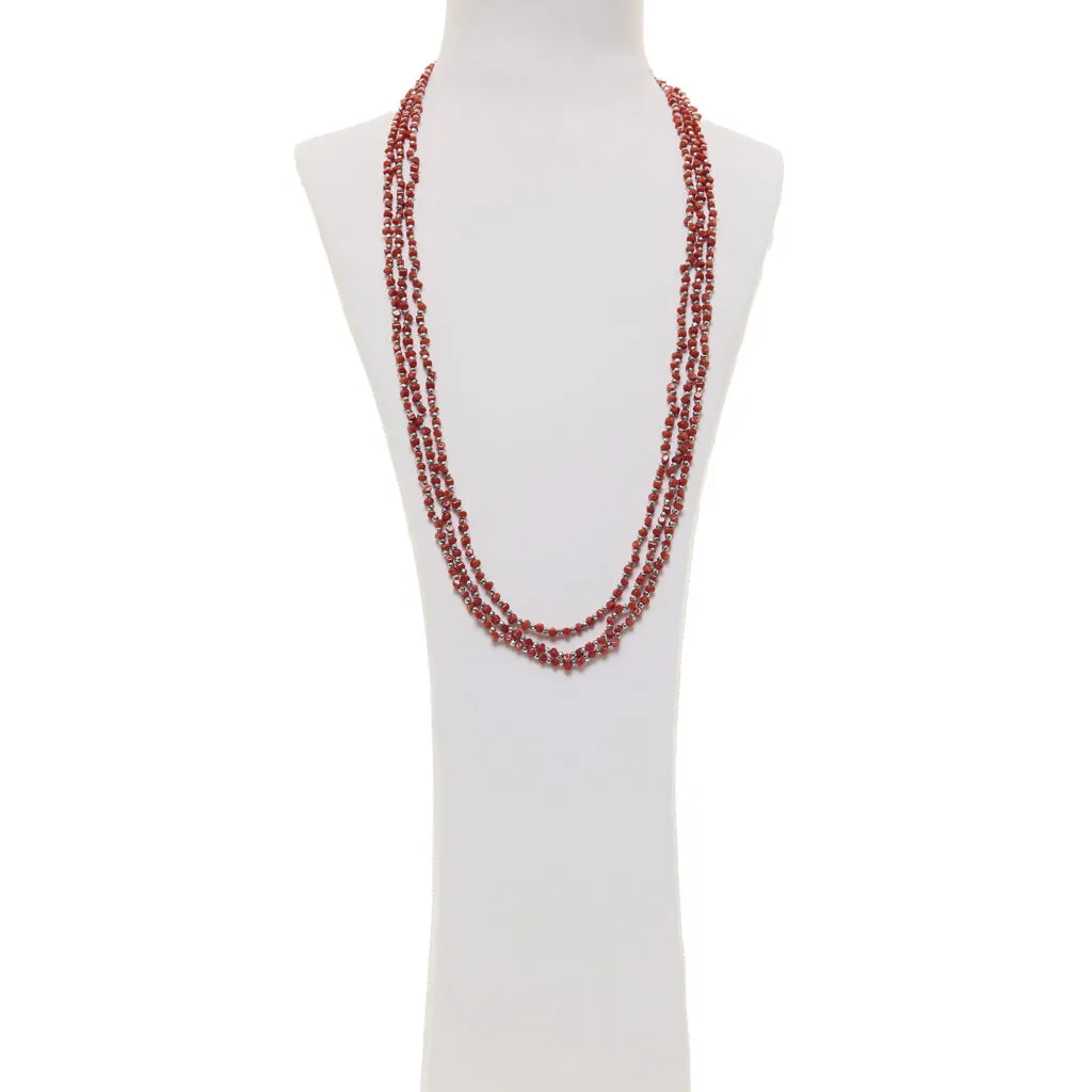 Collana multifilo in Corallo ed Ematite