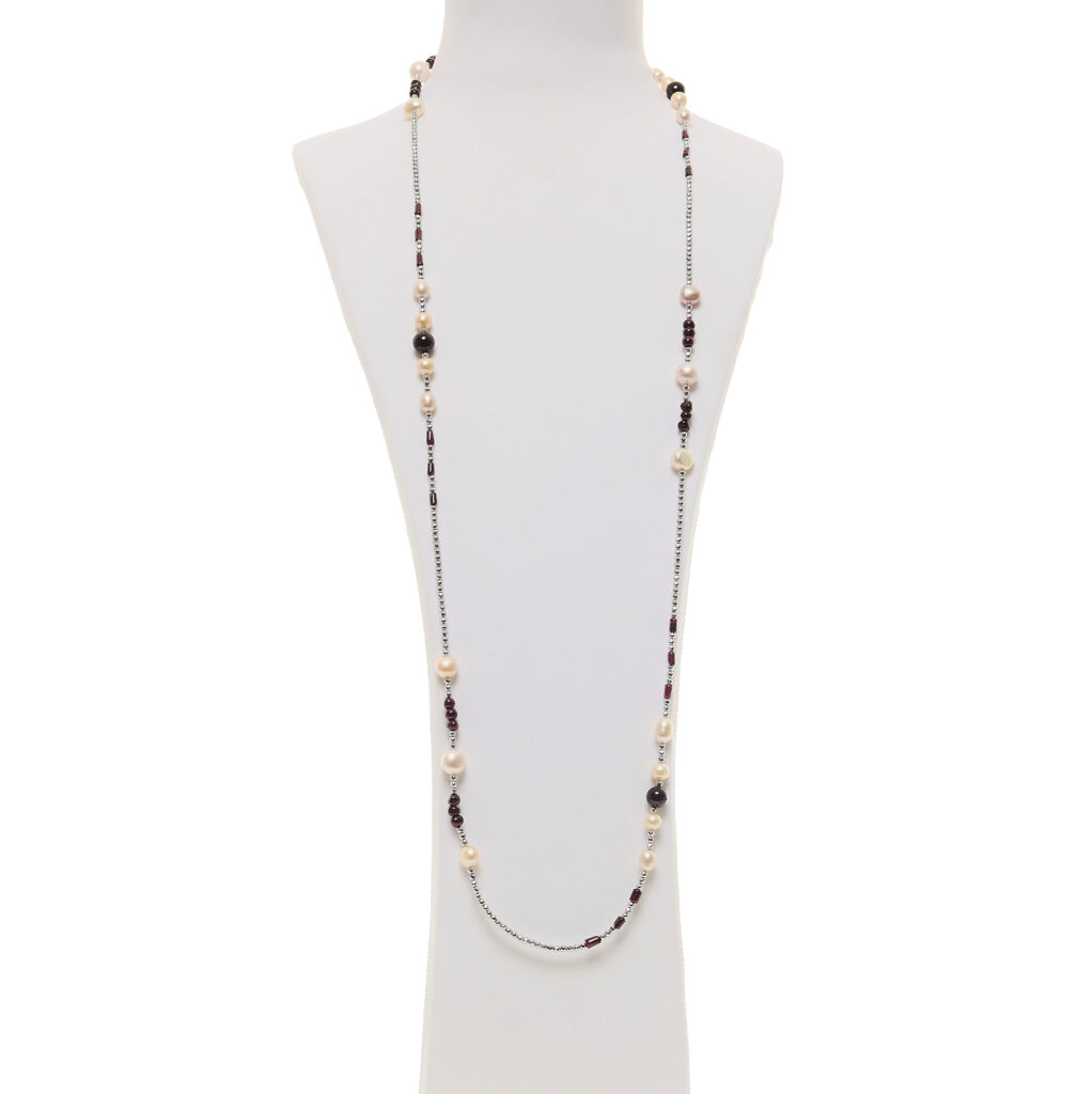 Collana in Granato e Perle con Ematite Rodiata
