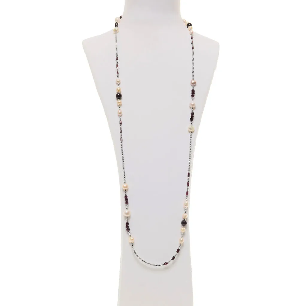 Collana in Granato e Perle con Ematite Rodiata