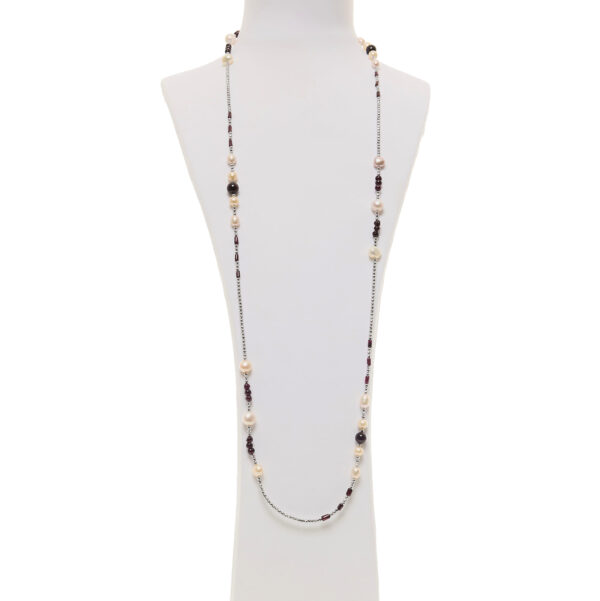 Collana in Granato e Perle con Ematite Rodiata