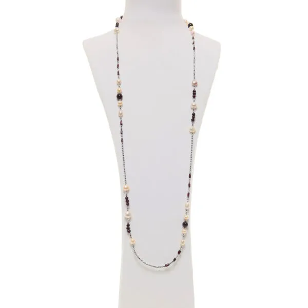 Collana in Granato e Perle con Ematite Rodiata