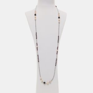 Collana lunga in Granato e Perle con Ematite