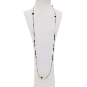 Collana lunga in Granato e Perle con Ematite