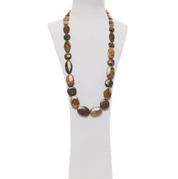 Collana con elementi in Agata con Diaspro e Legno Fossile