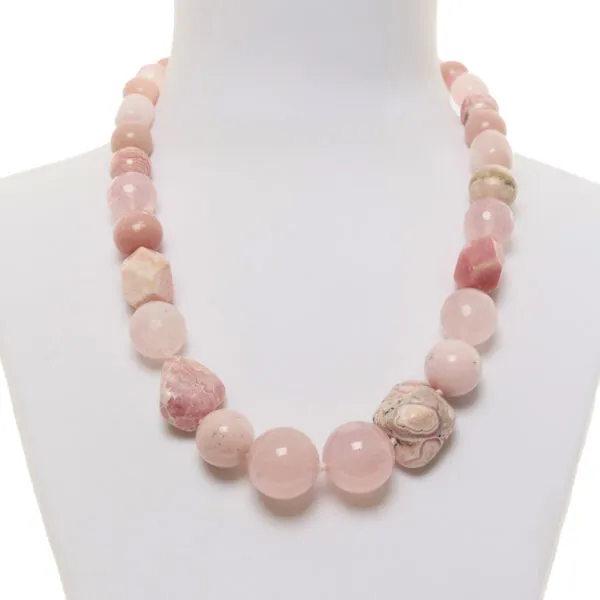 Collana in Quarzo Rosa e Rodocrosite
