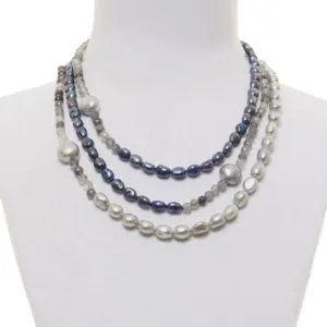 Collana a tre fili in Perle e Quarzo Grigio