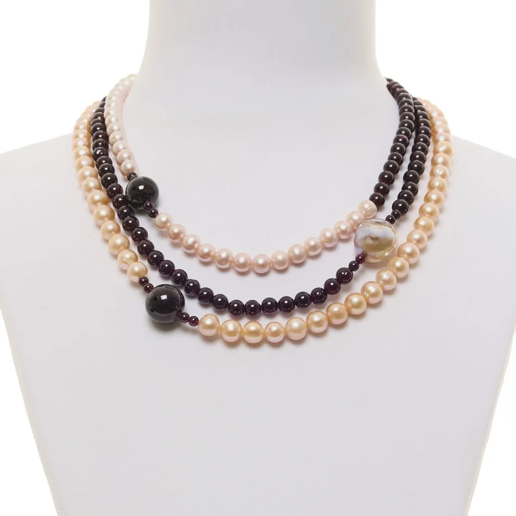 Collana a tre fili in Perle e Granato