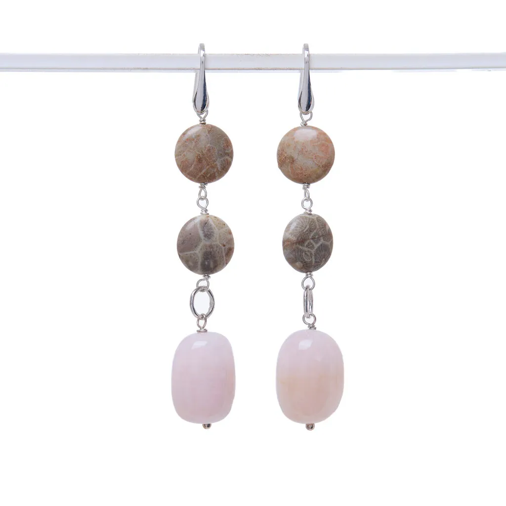 Orecchini in Morganite e Corallo Fossile