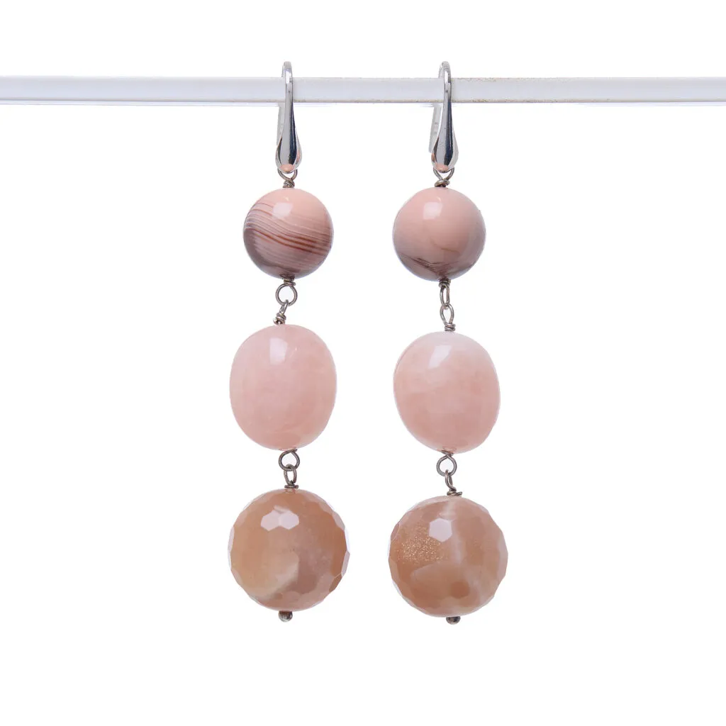 Orecchini in Morganite ed Agata Botswana a Sfera