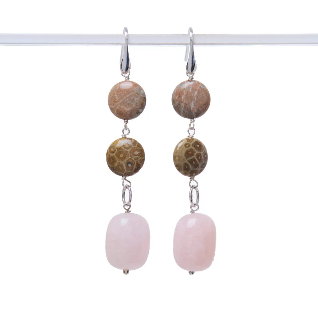 Orecchini in Morganite e Corallo Fossile