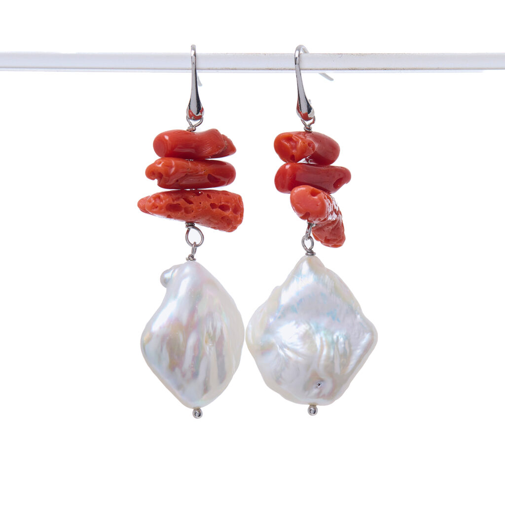 Orecchini in Corallo rosso e Perle