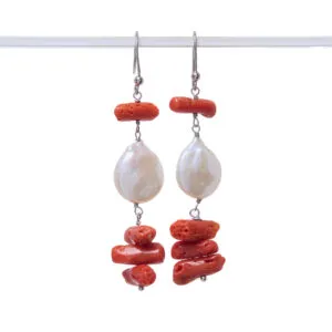 Orecchini in Corallo rosso e Perle