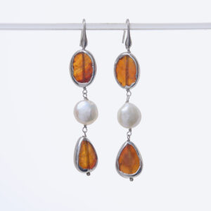 Orecchini in Perle ed Agata di Fuoco Scontornata