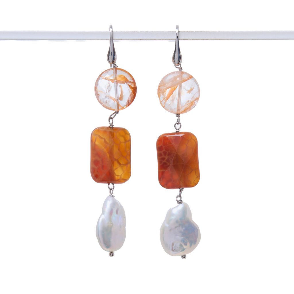 Orecchini in Agata di Fuoco e Quarzo Ematoide