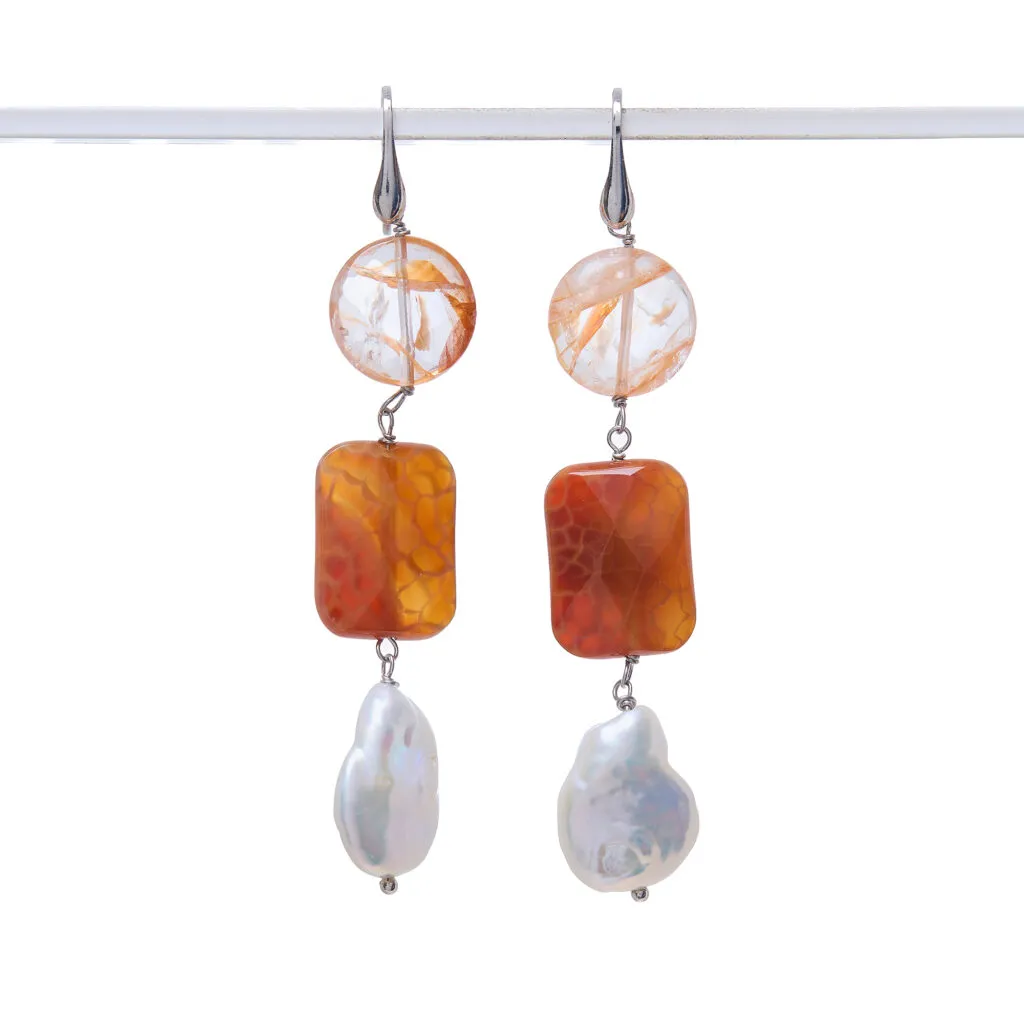 Orecchini in Agata di Fuoco e Quarzo Ematoide