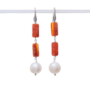 Orecchini in Agata di fuoco e Perle
