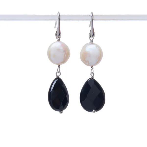 Orecchini in Agata Nera e Perle