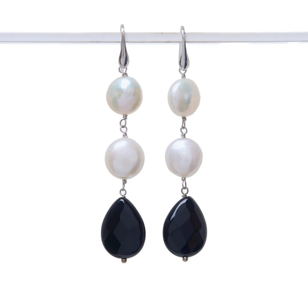 Orecchini in Agata Nera e Perle