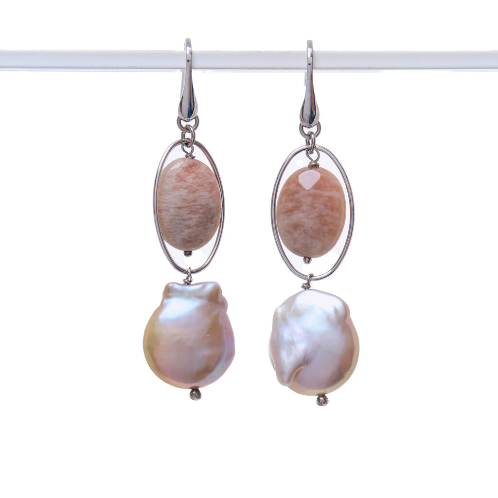 Orecchini in Perle Grigie e Pietra di Luna