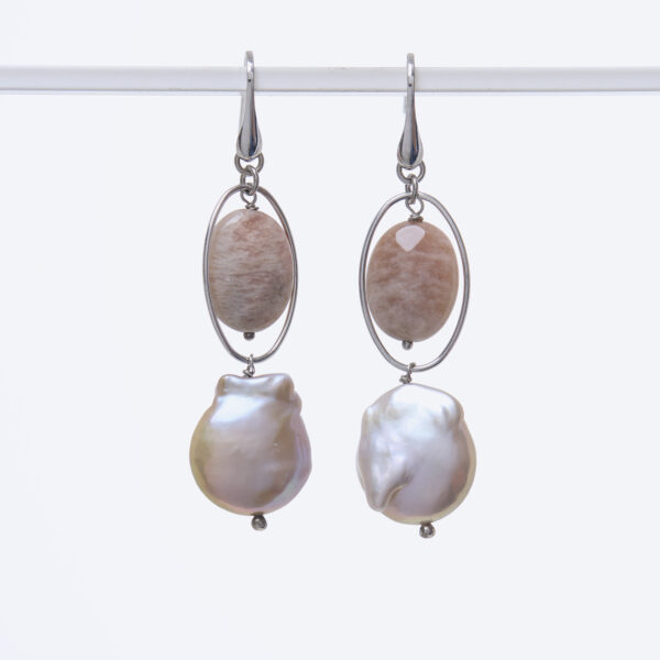 Orecchini in Perle Grigie e Pietra di Luna