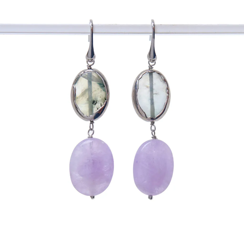 Orecchini in Ametista e Prehnite Scontornata