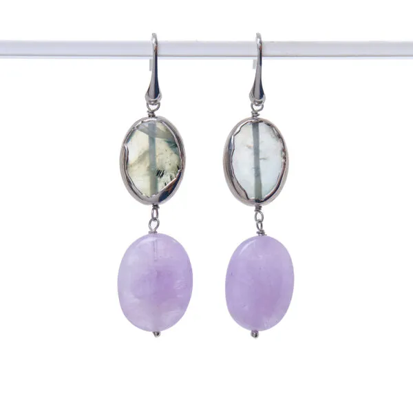 Boucles d'oreilles en améthyste et prehnite