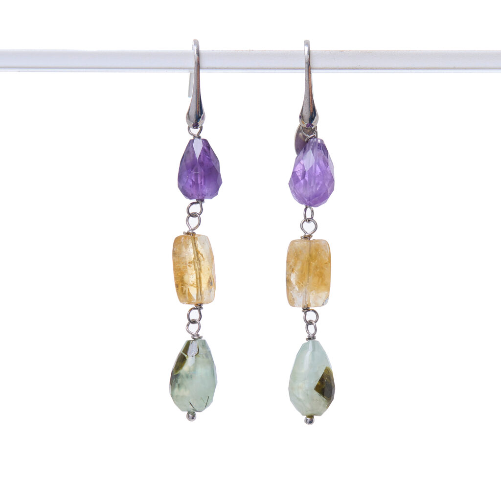 Orecchini in Prehnite, Citrino ed Ametista