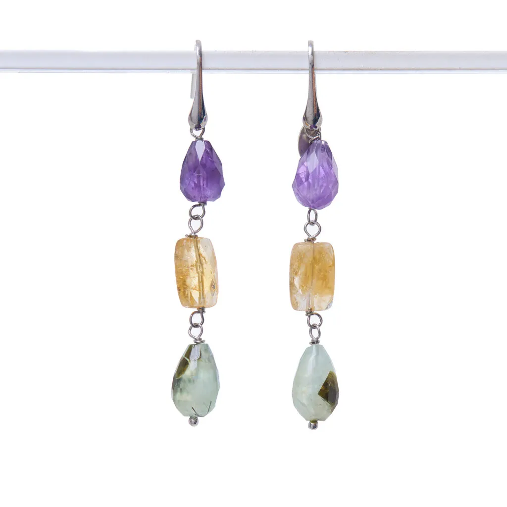 Orecchini in Prehnite, Citrino ed Ametista