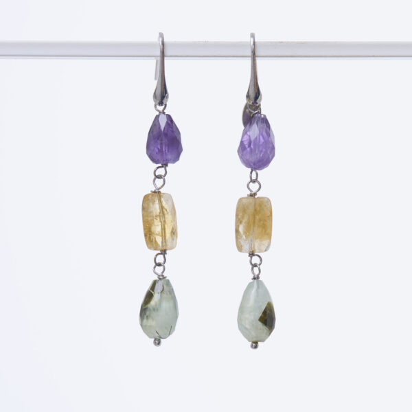 Orecchini in Prehnite, Citrino ed Ametista